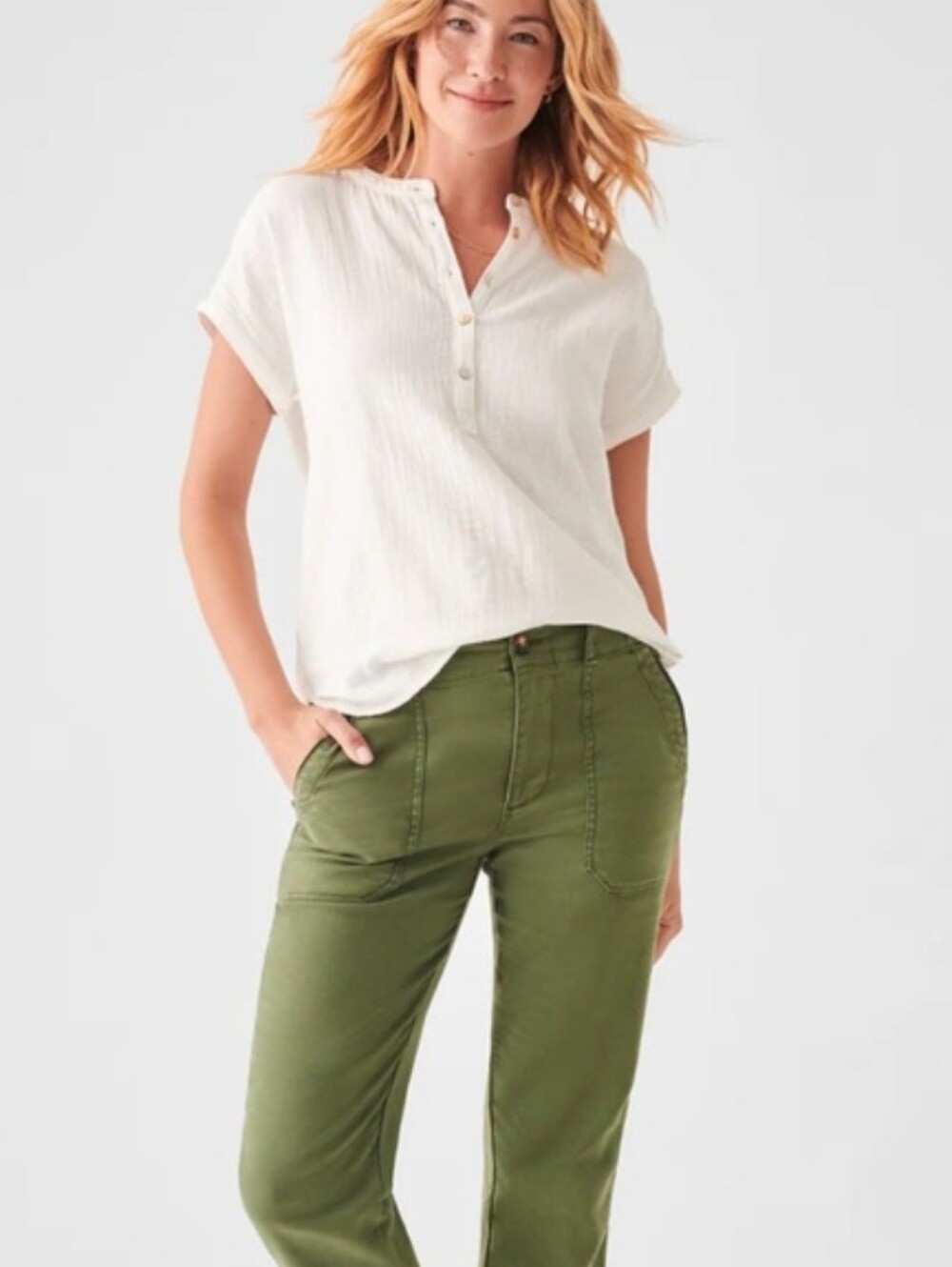 Faherty Dream Cotton Gauze Desmond Top Women's Medium White SS